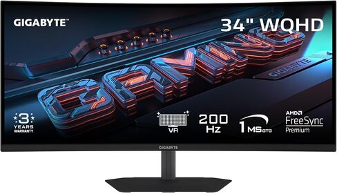 GIGABYTE - G34WQC2-34 بوصة VA شاشة منحنية للألعاب - WQHD 3440x1440-200 هرتز - 1 مللي ثانية GTG - AMD FreeSync Premium - HDMI، DP - الارتفاع والإمالة قابلان للتعديل - أسود in Saudi Arabia