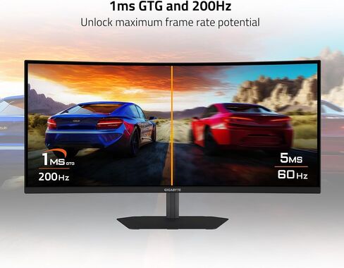 GIGABYTE - G34WQC2-34 بوصة VA شاشة منحنية للألعاب - WQHD 3440x1440-200 هرتز - 1 مللي ثانية GTG - AMD FreeSync Premium - HDMI، DP - الارتفاع والإمالة قابلان للتعديل - أسود in Saudi Arabia