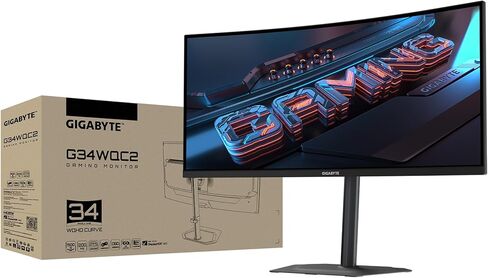 GIGABYTE - G34WQC2-34 بوصة VA شاشة منحنية للألعاب - WQHD 3440x1440-200 هرتز - 1 مللي ثانية GTG - AMD FreeSync Premium - HDMI، DP - الارتفاع والإمالة قابلان للتعديل - أسود in Saudi Arabia