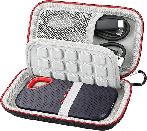 حقيبة حمل صلبة من Lacdo لجهاز SANDISK Extreme Portable SSD (طراز جديد) SDSSDE70 محرك الحالة الصلبة الخارجي 1 تيرابايت 2 تيرابايت 4 تيرابايت مقاوم للصدمات وطارد للماء SanDisk Extreme V3 SSD حقيبة سفر للتخزين، أسود in Kuwait