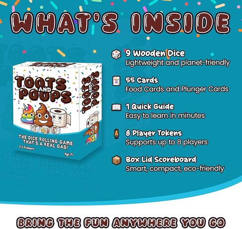 Toots & Poops – Fast-Paced Dice Rolling Game for Teens & Adults, Tabletop Family Games for Game Night Fun, Ideal Party, Camping & Travel Game for Teens & Adults, 2-8 Players Ages 7+ in Saudi Arabia