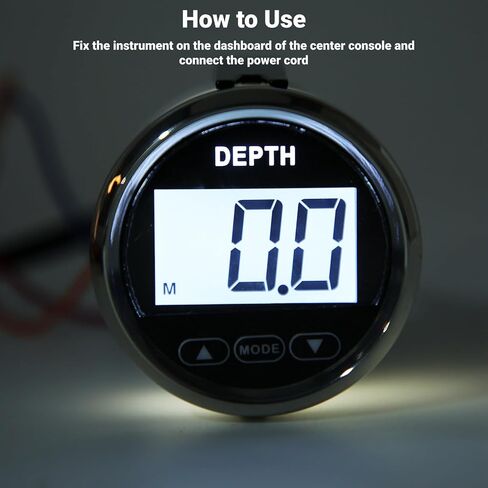 Digital Boat Depth Finder, 52mm/2in Marine Depth Gauge, Depth Sounder Dash Depth Finder Transducer with White Backlight for Yachts Boats Marine in Saudi Arabia