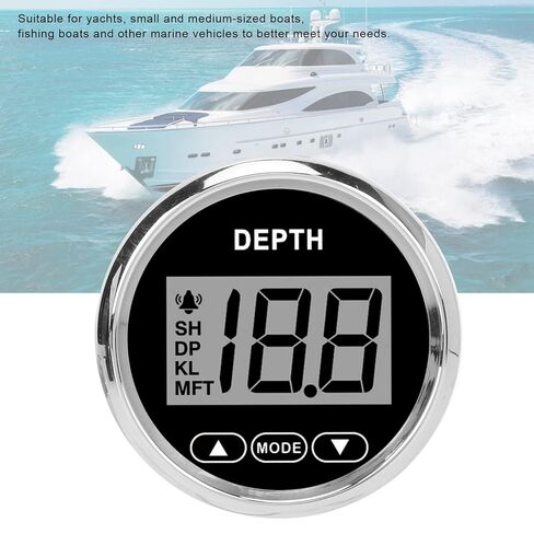 Digital Boat Depth Finder, 52mm/2in Marine Depth Gauge, Depth Sounder Dash Depth Finder Transducer with White Backlight for Yachts Boats Marine in Saudi Arabia