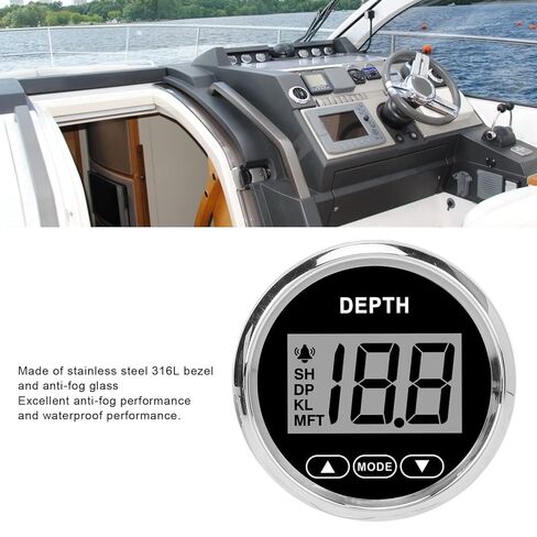 Digital Boat Depth Finder, 52mm/2in Marine Depth Gauge, Depth Sounder Dash Depth Finder Transducer with White Backlight for Yachts Boats Marine in Saudi Arabia