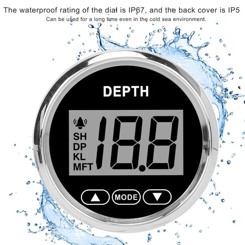 Digital Boat Depth Finder, 52mm/2in Marine Depth Gauge, Depth Sounder Dash Depth Finder Transducer with White Backlight for Yachts Boats Marine in Saudi Arabia