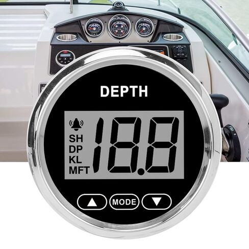 Digital Boat Depth Finder, 52mm/2in Marine Depth Gauge, Depth Sounder Dash Depth Finder Transducer with White Backlight for Yachts Boats Marine in Saudi Arabia