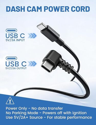 EWAY USB C to 90 Degree USB C Dash Cam Power Cord 10FT, Replacement Type C Dashcam Power Cable for Front Rear Dash Recording Dashboard Camera, Compatible with Car Charger USBC Port for SUV, Truck in Saudi Arabia