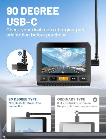 EWAY USB C to 90 Degree USB C Dash Cam Power Cord 10FT, Replacement Type C Dashcam Power Cable for Front Rear Dash Recording Dashboard Camera, Compatible with Car Charger USBC Port for SUV, Truck in Saudi Arabia