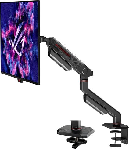ROG Ergo Monitor Arm (AAS01R) – Mechanical Spring Monitor Mount with Desk Clamp and Grommet Mount, Holds Up to 49-inch* Within 13.5kg, Pivot/Swivel/Tilt/Rotation/Height Adjustable, VESA 100 x 100 mm in Saudi Arabia