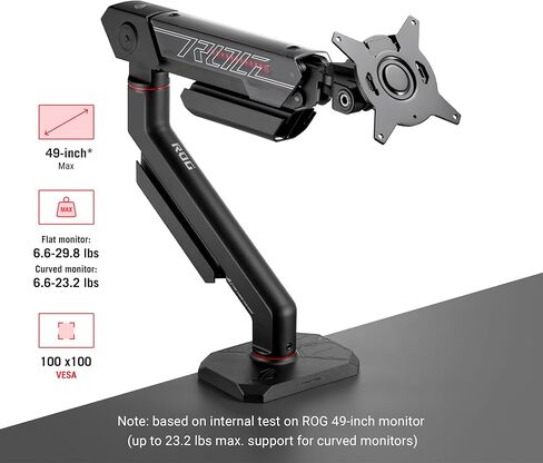 ROG Ergo Monitor Arm (AAS01R) – Mechanical Spring Monitor Mount with Desk Clamp and Grommet Mount, Holds Up to 49-inch* Within 13.5kg, Pivot/Swivel/Tilt/Rotation/Height Adjustable, VESA 100 x 100 mm in Saudi Arabia