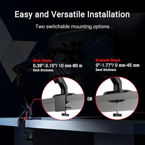 ROG Ergo Monitor Arm (AAS01R) – Mechanical Spring Monitor Mount with Desk Clamp and Grommet Mount, Holds Up to 49-inch* Within 13.5kg, Pivot/Swivel/Tilt/Rotation/Height Adjustable, VESA 100 x 100 mm in Saudi Arabia