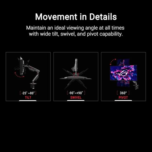 ROG Ergo Monitor Arm (AAS01R) – Mechanical Spring Monitor Mount with Desk Clamp and Grommet Mount, Holds Up to 49-inch* Within 13.5kg, Pivot/Swivel/Tilt/Rotation/Height Adjustable, VESA 100 x 100 mm in Saudi Arabia