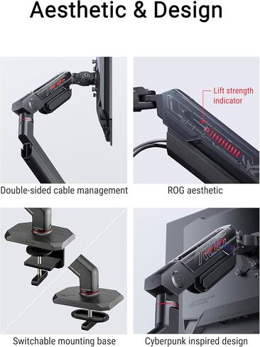 ROG Ergo Monitor Arm (AAS01R) – Mechanical Spring Monitor Mount with Desk Clamp and Grommet Mount, Holds Up to 49-inch* Within 13.5kg, Pivot/Swivel/Tilt/Rotation/Height Adjustable, VESA 100 x 100 mm in Saudi Arabia