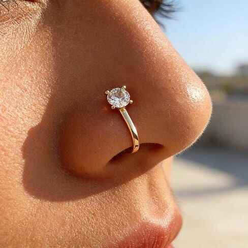 Andelaisi Punk Crystal Circle Clip On Nose Ring Vintage CZ Circle Fake Nose Ring Gold Round Nose Cuff Hoop Ring Non Pierced Nose Ring Gothic Clip On Nose Ring Jewelry for Women and Girls in Saudi Arabia