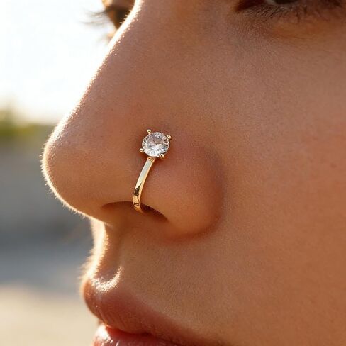 Andelaisi Punk Crystal Circle Clip On Nose Ring Vintage CZ Circle Fake Nose Ring Gold Round Nose Cuff Hoop Ring Non Pierced Nose Ring Gothic Clip On Nose Ring Jewelry for Women and Girls in Saudi Arabia