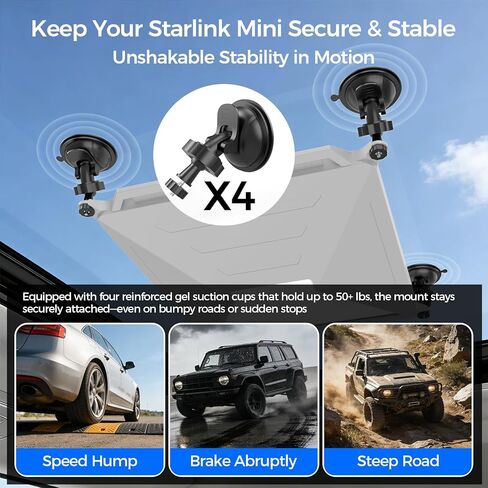 Suction Cup Mount for Car Compatible with Starlink Mini, 2 in 1 Satellite Mounting Kit & Protective Silicone Case with Strong Suction Cups for Car Window, Sunroof, RVs, Boat and Road Trip (Grey) in Saudi Arabia
