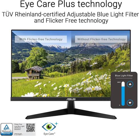 ASUS 24 inch 120Hz Gaming Office Computer Monitor (VY249HGR) - 1080p(Full HD), IPS, 120Hz, 1ms, Adaptive Sync, Eye Care Plus, Blue Light Filter, Flicker Free, SmoothMotion, DisplayWidget, 3yr warranty in Saudi Arabia