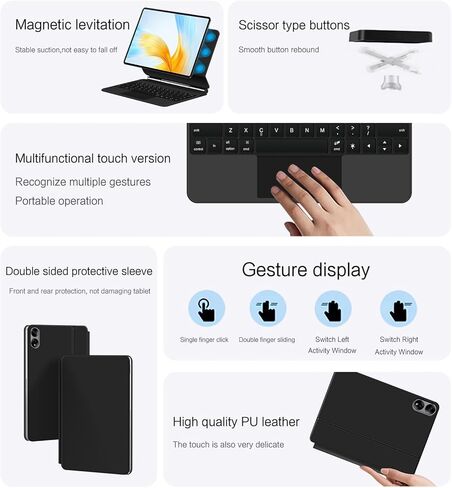 Magic Keyboard Case for Honor Magic Pad 2 (12.3-inch) English Wireless Backlit Key Keyboard Case with Trackpad Floating Cantilever Stand Multi-Touch Trackpad for Honor Magicpad 2 (Black) in Saudi Arabia