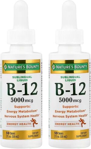 Nature's Bounty B-12 5000 ميكروجرام من الطاقة السائلة الصحية تحت اللسان، 2 أونصة سائلة (زجاجتان) in Saudi Arabia