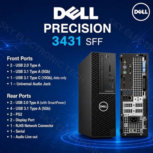 كمبيوتر سطح المكتب Dell Precision 3431 SFF، كمبيوتر محطة العمل Hexa-Core i5-9500 من الجيل التاسع، 8 جيجابايت DDR4، 256 جيجابايت SSD، لوحة مفاتيح وماوس، WiFi، BT، Windows 11 Pro (متجدد) in Kuwait
