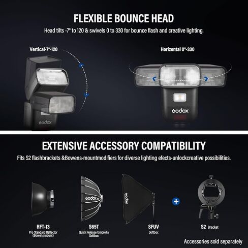 GODOX V480 flash AK-R1 Accessory Kit, GODOX V480-C TTL HSS Flash for Canon, 2.4G Wireless, 2.0"Color Touchscreen, Smart Distance Readout, Li-ion Battery, 650 full-power flashes, 10-Level Modeling Lamp in Saudi Arabia