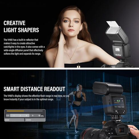 GODOX V480 flash AK-R1 Accessory Kit, GODOX V480-C TTL HSS Flash for Canon, 2.4G Wireless, 2.0"Color Touchscreen, Smart Distance Readout, Li-ion Battery, 650 full-power flashes, 10-Level Modeling Lamp in Saudi Arabia