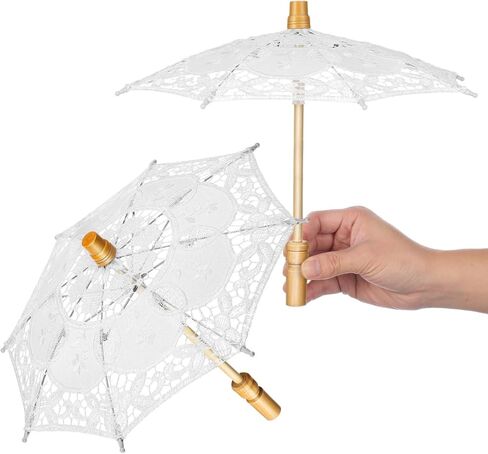 ibasenice Bridal Lace Parasol Umbrella Wedding Prop White Embroidered Bride Umbrella for Wedding Photography Tea Party Decoration with Wooden Handle in Saudi Arabia