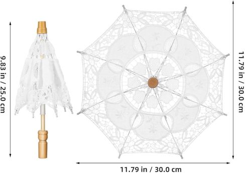 ibasenice Bridal Lace Parasol Umbrella Wedding Prop White Embroidered Bride Umbrella for Wedding Photography Tea Party Decoration with Wooden Handle in Saudi Arabia