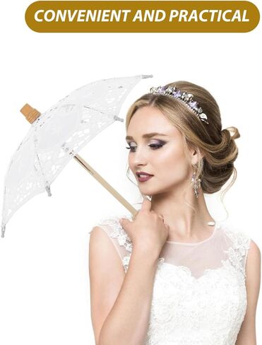 ibasenice Bridal Lace Parasol Umbrella Wedding Prop White Embroidered Bride Umbrella for Wedding Photography Tea Party Decoration with Wooden Handle in Saudi Arabia