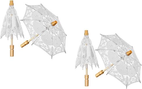 ibasenice Bridal Lace Parasol Umbrella Wedding Prop White Embroidered Bride Umbrella for Wedding Photography Tea Party Decoration with Wooden Handle in Saudi Arabia