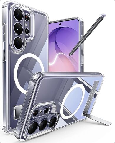حافظة Maledan لهاتف Samsung Galaxy S26 Ultra مع حامل هاتف مدمج، حافظة حماية مغناطيسية مضادة للصدمات لهاتف Galaxy S26 Ultra 6.9 بوصة، مسند متوافق مع Magsafe، شفاف كريستالي مضاد للأصفر in Kuwait