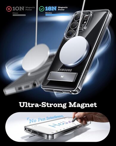 حافظة Maledan لهاتف Samsung Galaxy S26 Ultra مع حامل هاتف مدمج، حافظة حماية مغناطيسية مضادة للصدمات لهاتف Galaxy S26 Ultra 6.9 بوصة، مسند متوافق مع Magsafe، شفاف كريستالي مضاد للأصفر in Kuwait