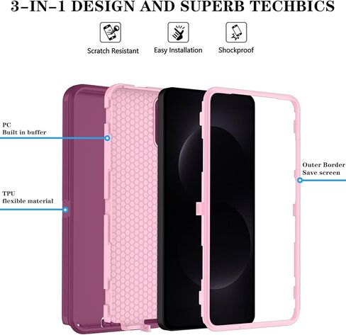 حافظة هاتف ONOLA لهاتف Samsung Galaxy S26 Ultra مع واقي شاشة HD، حافظة هاتف شديدة التحمل مقاومة للصدمات والسقوط مكونة من 3 طبقات لهاتف Galaxy S26 Ultra 6.9 بوصة، WineRedPink in Kuwait
