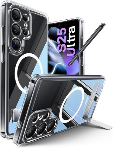 حافظة Maledan لهاتف Samsung Galaxy S26 Ultra مع حامل هاتف مدمج، حافظة حماية مغناطيسية مضادة للصدمات لهاتف Galaxy S26 Ultra 6.9 بوصة، مسند متوافق مع Magsafe، شفاف كريستالي مضاد للأصفر in Kuwait