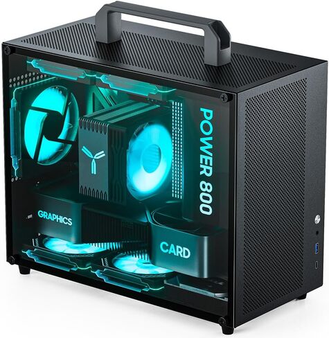 حافظة Micro ATX Mini PC Computer Matx - تدفق هواء محسّن - إدارة الكابلات الخلفية - تدعم وحدات معالجة الرسومات كاملة الحجم - مبرد سائل 240 مم - مقبض حمل قابل للفصل - زجاج مقسى - أسود in Saudi Arabia
