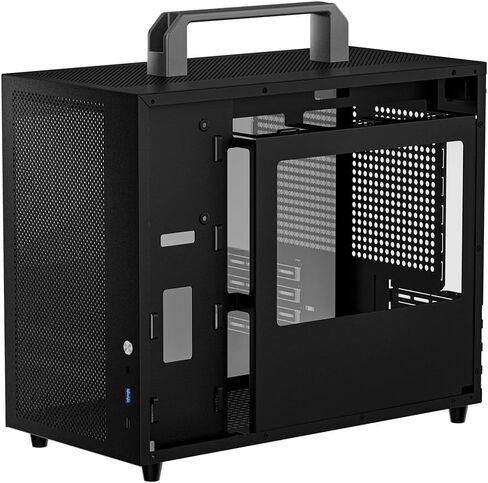 حافظة Micro ATX Mini PC Computer Matx - تدفق هواء محسّن - إدارة الكابلات الخلفية - تدعم وحدات معالجة الرسومات كاملة الحجم - مبرد سائل 240 مم - مقبض حمل قابل للفصل - زجاج مقسى - أسود in Saudi Arabia
