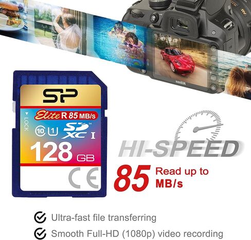 Silicon Power 128GB SDXC R85MB/s C10 UHS-1 Elite Memory Card (SP128GBSDXAU1V10) in Saudi Arabia
