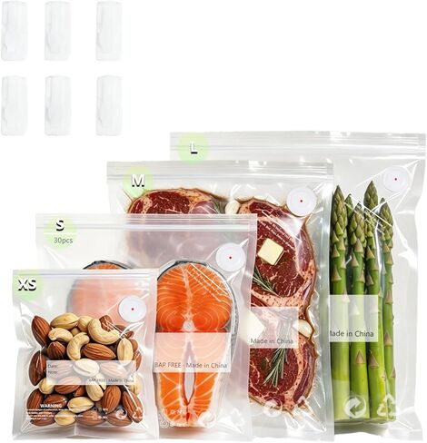 Reusable Vacuum Sealer Bags for Food – 30 Pack 10.2 * 13.4 Inches, Leak-Proof & BPA-Free, Includes 3 Free Bag Clips, Ideal for Food Storage, Freezer & Handheld Vacuum Sealer Compatible | Leak-Proof, BPA-Free, Triple seal, 90 μm Thickened bag, Superior sea in Saudi Arabia