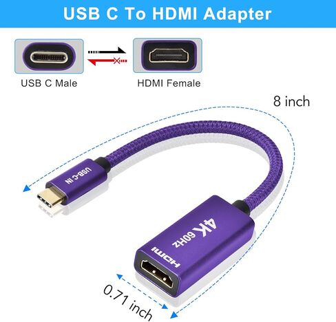 محول Itramax USB C إلى HDMI، محول USB-C ذكر إلى HDMI أنثى 4K@60 هرتز (متوافق مع Thunderbolt 3) لأجهزة MacBook 2016/2017/2018/2020، وMacBook Air، وiPad، وMicrosoft Surface Book Pro 7، وDell XPS 15/13 in Kuwait