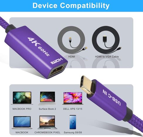 محول Itramax USB C إلى HDMI، محول USB-C ذكر إلى HDMI أنثى 4K@60 هرتز (متوافق مع Thunderbolt 3) لأجهزة MacBook 2016/2017/2018/2020، وMacBook Air، وiPad، وMicrosoft Surface Book Pro 7، وDell XPS 15/13 in Kuwait