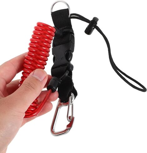 Scuba Diving Lanyard Retractable Spring Coiled Anti-drop Rope with Quick Release Buckle for Underwater Cameras and Dive Lights, Heavy Duty Safety Strap, Red in Saudi Arabia
