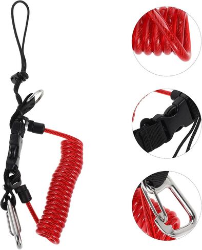 Scuba Diving Lanyard Retractable Spring Coiled Anti-drop Rope with Quick Release Buckle for Underwater Cameras and Dive Lights, Heavy Duty Safety Strap, Red in Saudi Arabia