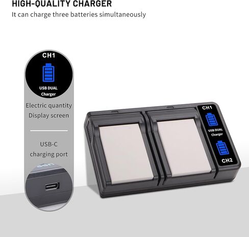 2 بطارية EN-EL5 مع شاحن USB-C ذكي LCD مزدوج لكاميرا Nikon CoolPix P80، P90، P100، P500، P510، P520، P530، P5100، P5000، P6000، 3700، 4200، 5200، 5900، 7900، P3، P4، S10 in Kuwait