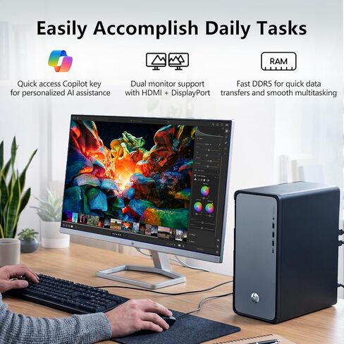 سطح المكتب HP OmniDesk M02 Business Tower مع Copilot AI، Intel Core i7-14700، ذاكرة الوصول العشوائي DDR5 16 جيجابايت / 32 جيجابايت / 64 جيجابايت مخصصة، 1 تيرابايت / 2 تيرابايت / 4 تيرابايت SSD، لوحة مفاتيح وماوس سلكية، Wi-Fi 6، بلوتوث، Win11P in Kuwait