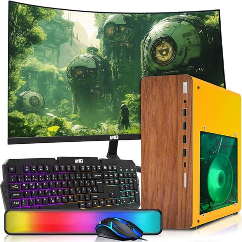HP Full Dark Desktop Computer PC Phoenix Intel i5, 16GB RAM, 512GB SSD, Dual 27 Inch Curved Monitor, RGB KBM with AI Copilot, WiFi, RGB Sounbar, Windows 11 (Renewed) in Saudi Arabia