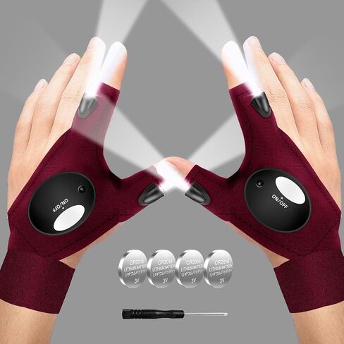 MOIPEJO LED Flashlight Gloves, Stocking Stuffers for Adults Christmas Gifts for Men Dad Boyfriend Husband Him, Cool Gadget Tools for Camping Fishing, Fathers Day Valentines Birthday Gift in Kuwait
