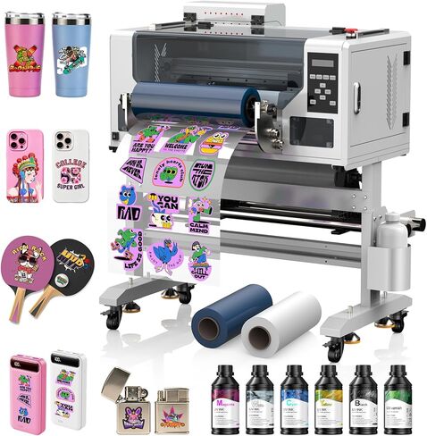 طابعة PLK A3 UV DTF مع حامل، رؤوس طباعة مزدوجة XP600، نظام تنظيف تلقائي وتحريك الحبر الأبيض، طابعة نقل DTF عالية السرعة للأشعة فوق البنفسجية للزجاج والمعادن والخشب والأكواب والجلود والملصق in Kuwait