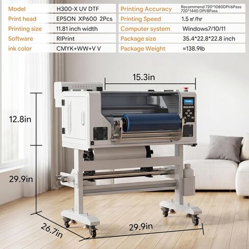 طابعة PLK A3 UV DTF مع حامل، رؤوس طباعة مزدوجة XP600، نظام تنظيف تلقائي وتحريك الحبر الأبيض، طابعة نقل DTF عالية السرعة للأشعة فوق البنفسجية للزجاج والمعادن والخشب والأكواب والجلود والملصق in Kuwait