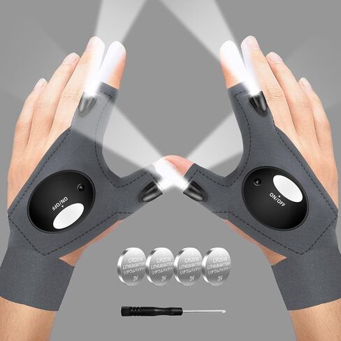MOIPEJO LED Flashlight Gloves, Stocking Stuffers for Adults Christmas Gifts for Men Dad Boyfriend Husband Him, Cool Gadget Tools for Camping Fishing, Fathers Day Valentines Birthday Gift in Kuwait