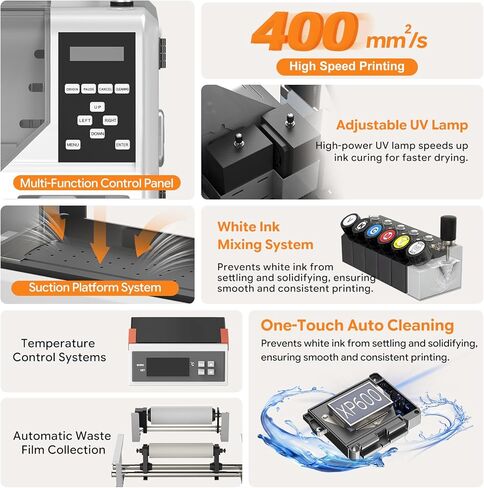 طابعة PLK A3 UV DTF مع حامل، رؤوس طباعة مزدوجة XP600، نظام تنظيف تلقائي وتحريك الحبر الأبيض، طابعة نقل DTF عالية السرعة للأشعة فوق البنفسجية للزجاج والمعادن والخشب والأكواب والجلود والملصق in Kuwait